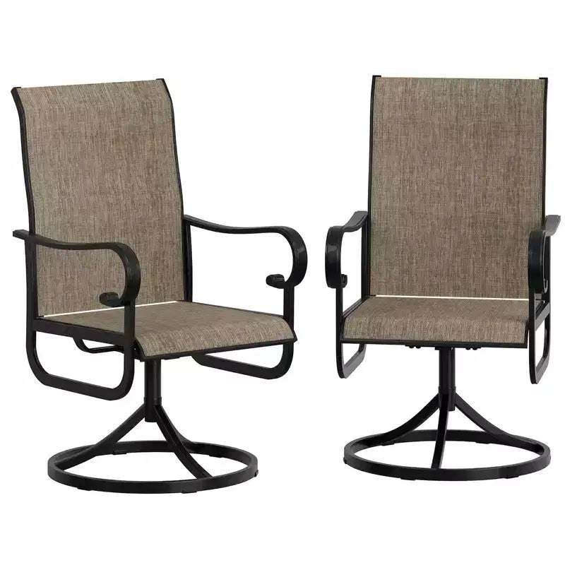 Ensemble de 2 chaises de jardin coulissantes. Chaises de salle à manger en textilène avec cadre en métal noir. Mobilier d'extérieur toutes saisons à dossier haut pour terrasse et véranda. Marron.