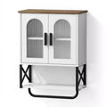 Dcolora Bathroom Wall Cabinet with Adjustable Shelf, Towel Bar, 2 Glass Doors