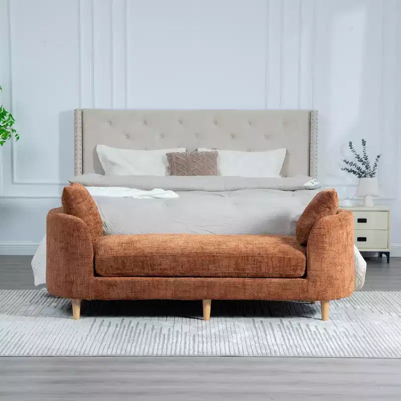 Banc rembourré, bout de lit rembourré en chenille, chaise longue, banc d'entrée minimaliste, repose-pieds avec coussin moelleux et oreiller - ModernLuxe