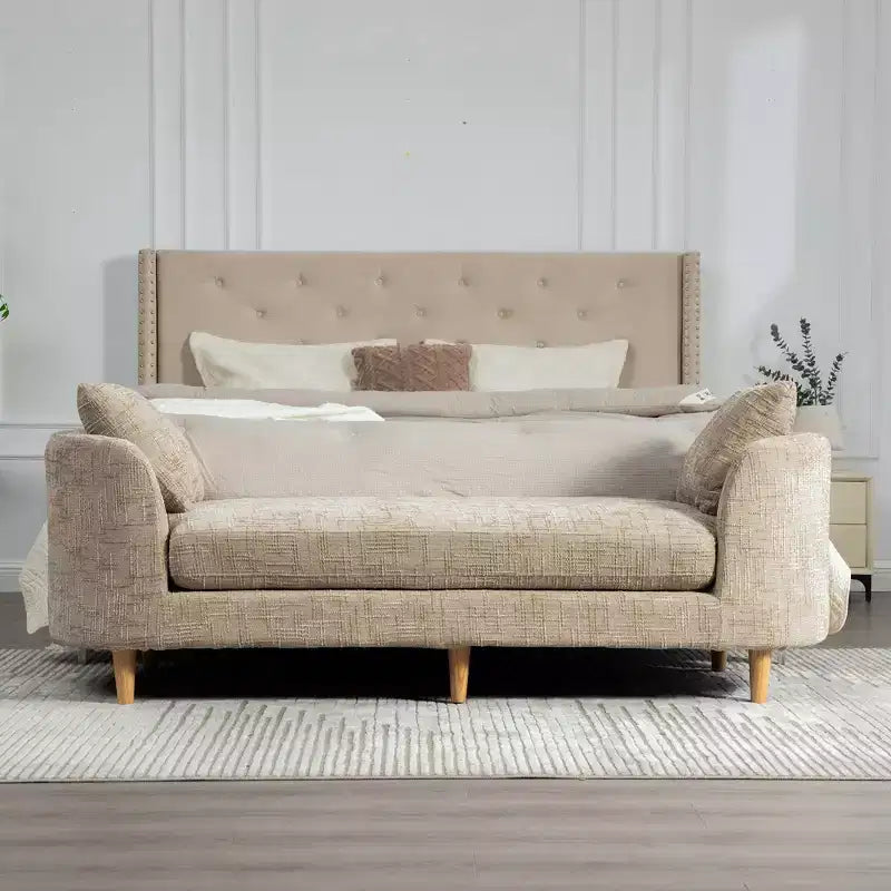 Banc rembourré, bout de lit rembourré en chenille, chaise longue, banc d'entrée minimaliste, repose-pieds avec coussin moelleux et oreiller - ModernLuxe