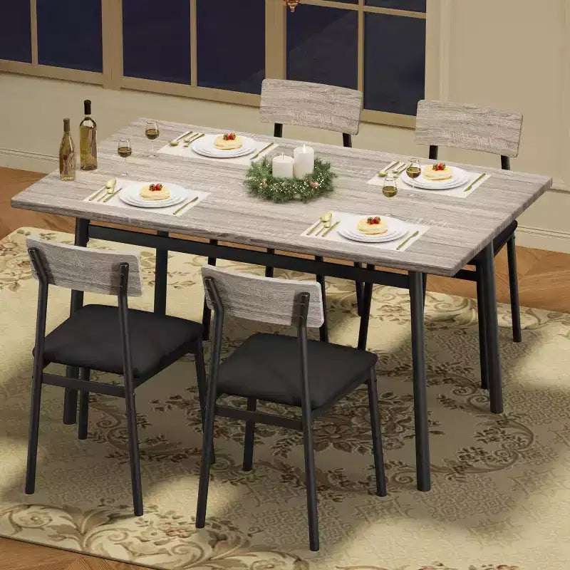 Ensemble table à manger avec 4 chaises rembourrées, bords lisses, ensemble de 4 chaises de table de cuisine en bois pour salle à manger, cuisine, appartement