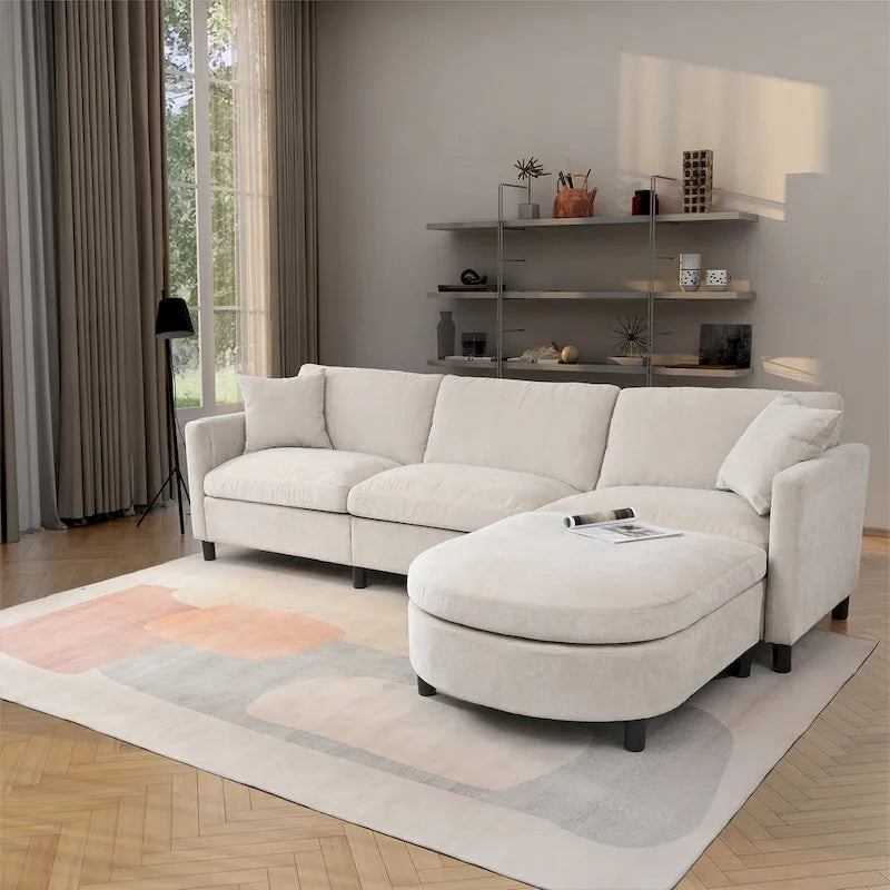 Canapé spacieux 4 places beige 107,87 avec pouf mobile