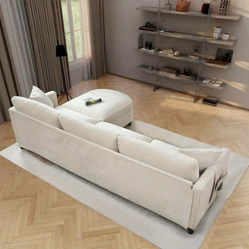 Canapé spacieux 4 places beige 107,87 avec pouf mobile