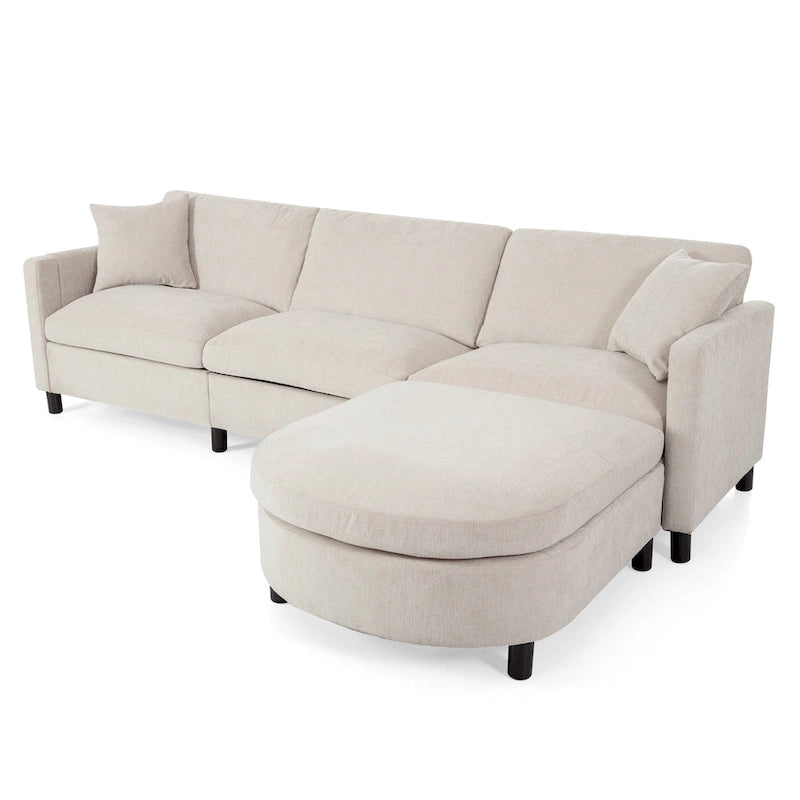 Canapé spacieux 4 places beige 107,87 avec pouf mobile
