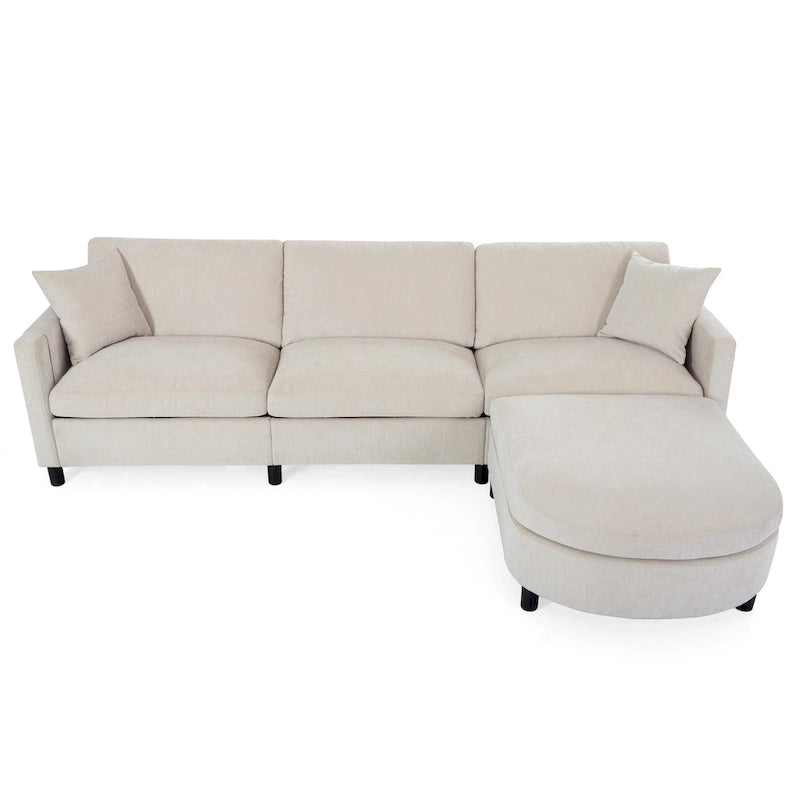 Canapé spacieux 4 places beige 107,87 avec pouf mobile
