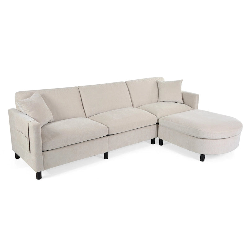 Canapé spacieux 4 places beige 107,87 avec pouf mobile