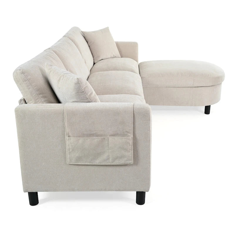 Canapé spacieux 4 places beige 107,87 avec pouf mobile
