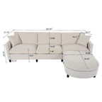 Canapé spacieux 4 places beige 107,87 avec pouf mobile