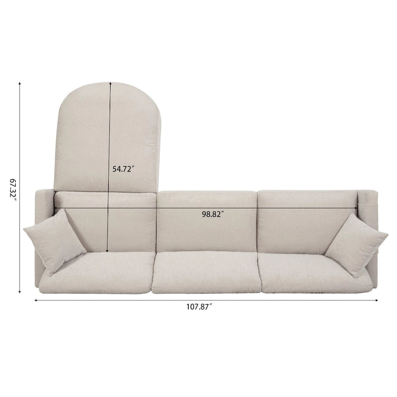 Canapé spacieux 4 places beige 107,87 avec pouf mobile
