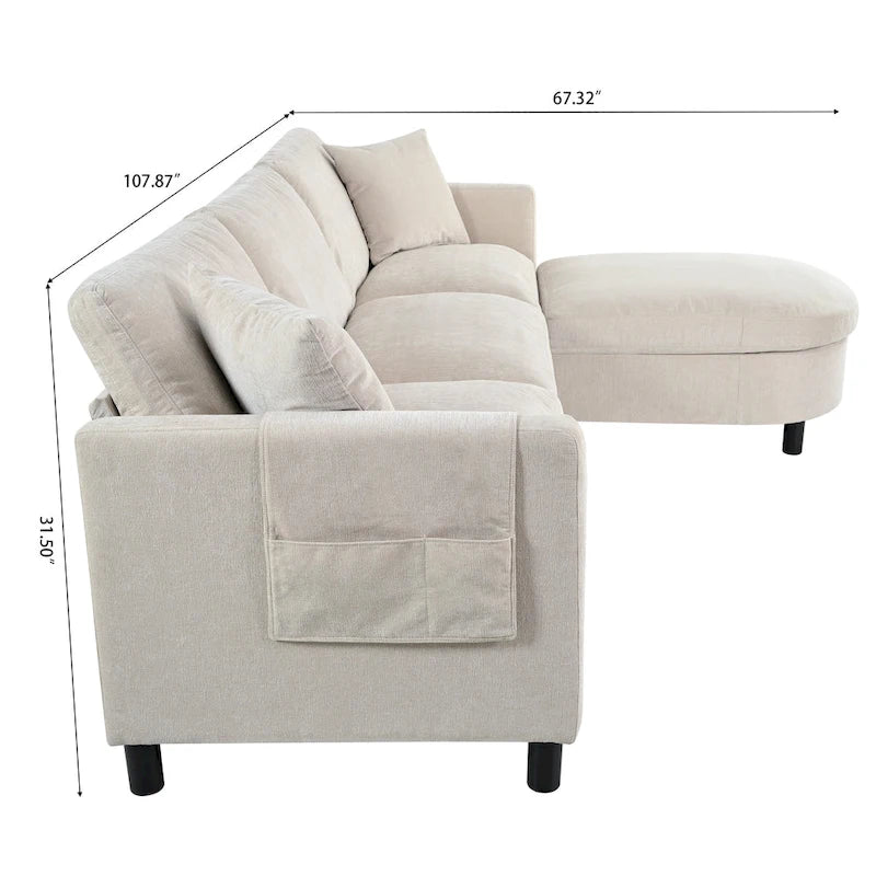 Canapé spacieux 4 places beige 107,87 avec pouf mobile