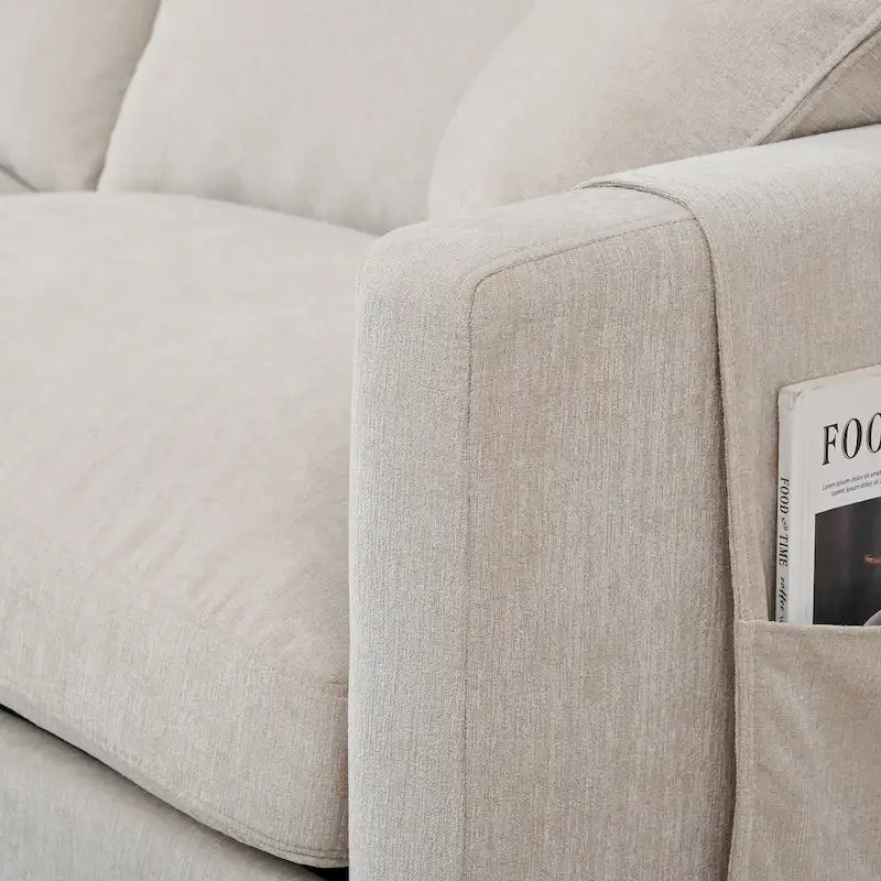 Canapé spacieux 4 places beige 107,87 avec pouf mobile