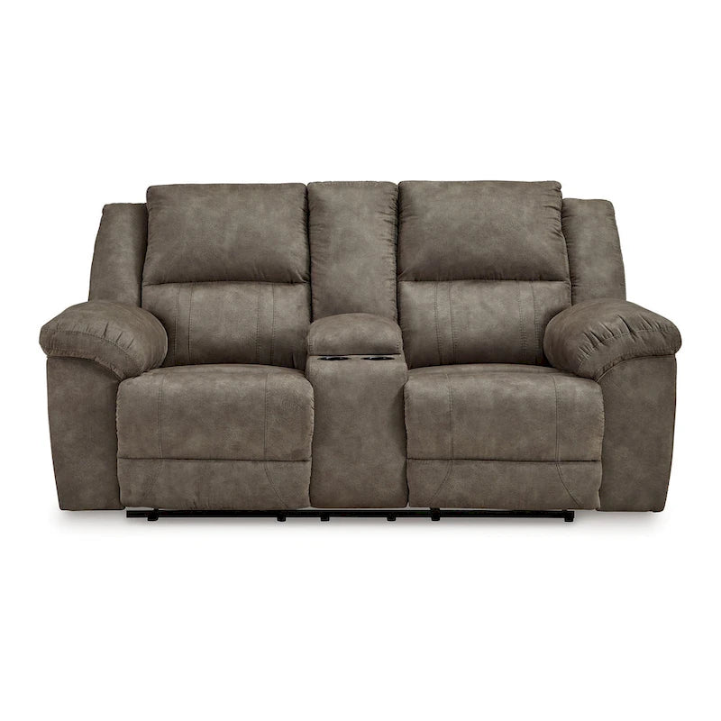 Causeuse inclinable double manuelle surdimensionnée en similicuir marron