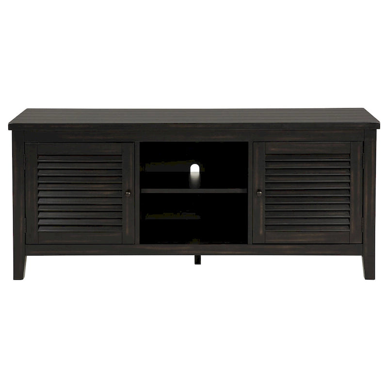 Meuble TV, 2 portes et étagères, bois noir 60 pouces