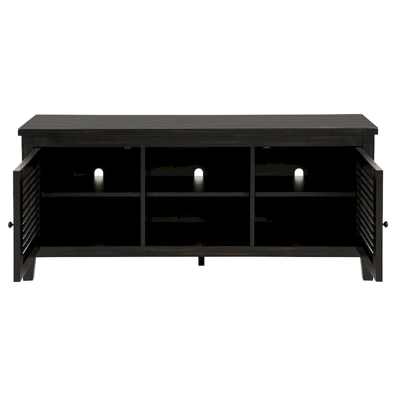 Meuble TV, 2 portes et étagères, bois noir 60 pouces