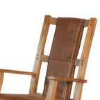 Fauteuil à bascule avec assise et dossier en similicuir, Chêne rustique marron