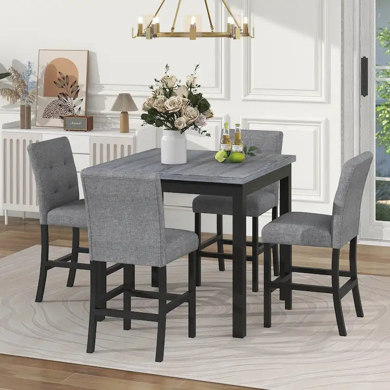 Table de salle à manger hauteur comptoir 5 pièces avec table rectangulaire et 4 chaises rembourrées à dossier haut