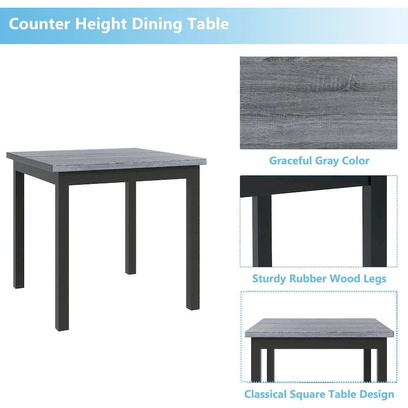 Table de salle à manger hauteur comptoir 5 pièces avec table rectangulaire et 4 chaises rembourrées à dossier haut