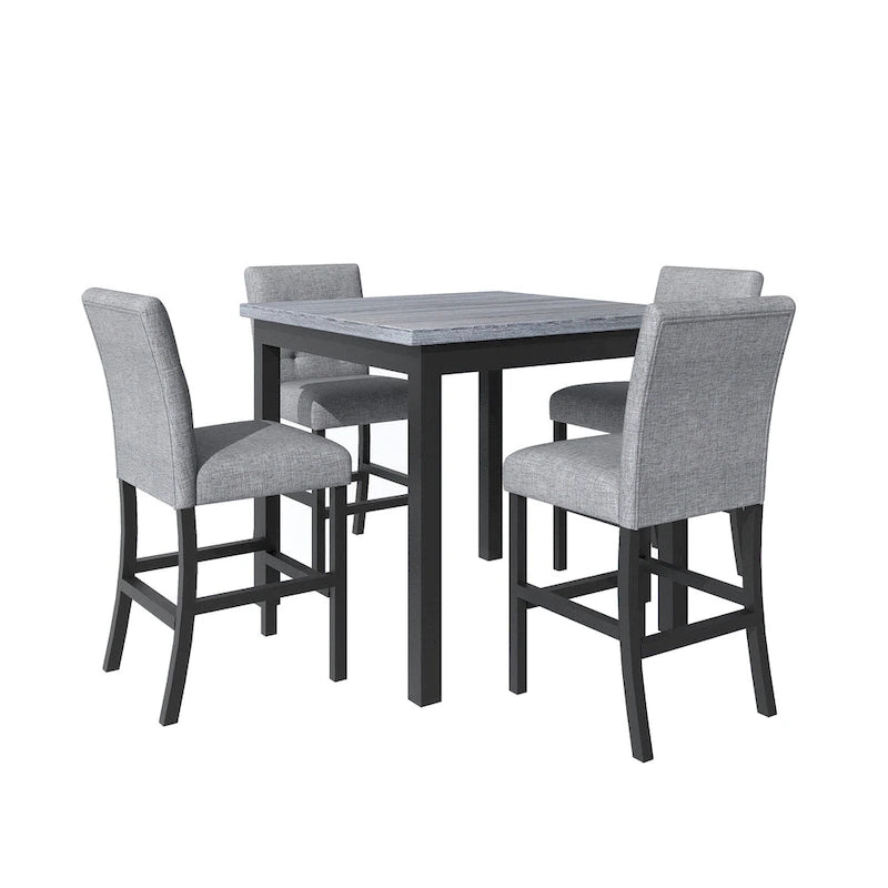 Table de salle à manger hauteur comptoir 5 pièces avec table rectangulaire et 4 chaises rembourrées à dossier haut