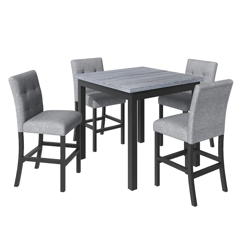 Table de salle à manger hauteur comptoir 5 pièces avec table rectangulaire et 4 chaises rembourrées à dossier haut