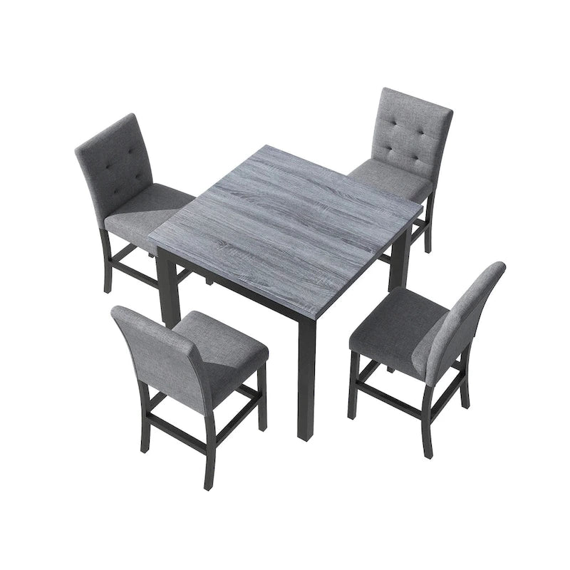 Table de salle à manger hauteur comptoir 5 pièces avec table rectangulaire et 4 chaises rembourrées à dossier haut