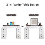 Coiffeuse avec lumière LED à intensité variable, table de maquillage avec miroir escamotable, tabouret et tiroirs inclus