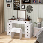 Coiffeuse avec lumière LED à intensité variable, table de maquillage avec miroir escamotable, tabouret et tiroirs inclus