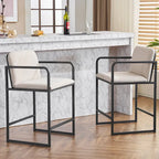 Tabouret de bar moderne rembourré à hauteur de comptoir avec accoudoirs, piètement en métal et assise matelassée (2 tabourets)