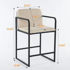 Tabouret de bar moderne rembourré à hauteur de comptoir avec accoudoirs, piètement en métal et assise matelassée (2 tabourets)