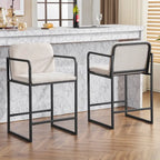 Tabouret de bar moderne rembourré à hauteur de comptoir avec accoudoirs, piètement en métal et assise matelassée (2 tabourets)