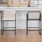 Tabouret de bar moderne rembourré à hauteur de comptoir avec accoudoirs, piètement en métal et assise matelassée (2 tabourets)