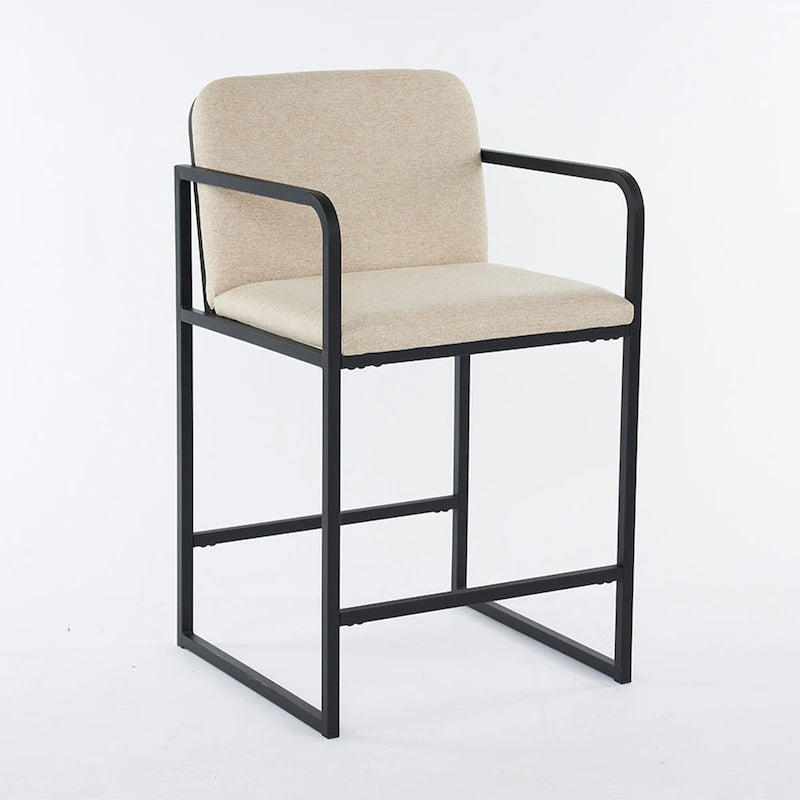 Tabouret de bar moderne rembourré à hauteur de comptoir avec accoudoirs, piètement en métal et assise matelassée (2 tabourets)