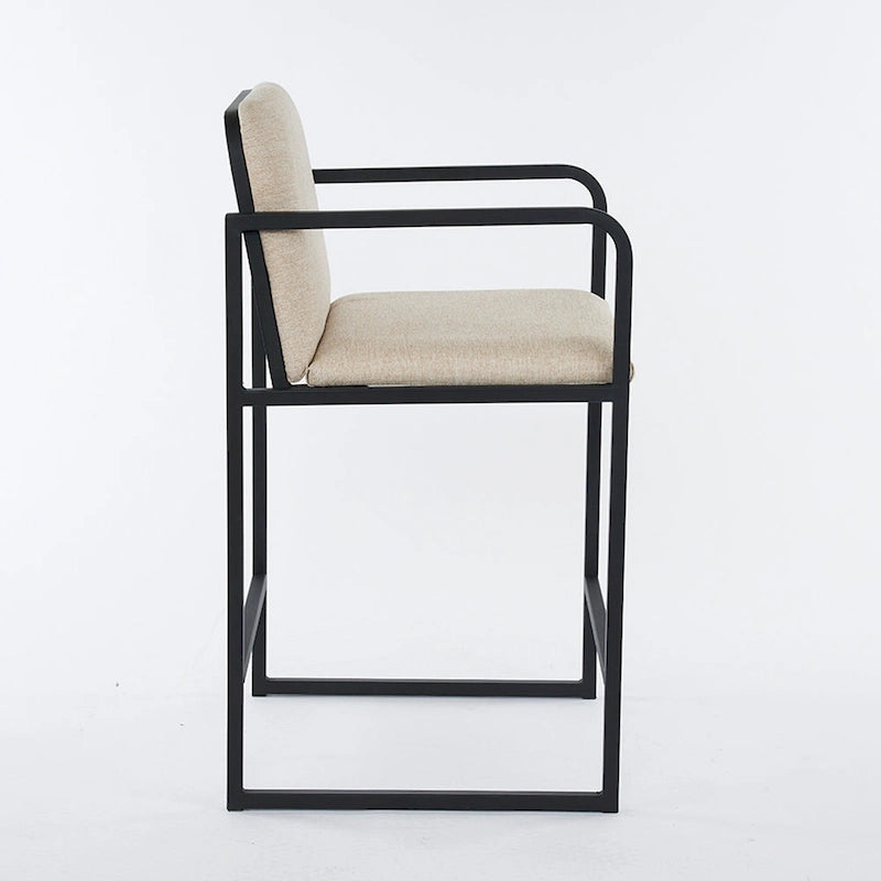 Tabouret de bar moderne rembourré à hauteur de comptoir avec accoudoirs, piètement en métal et assise matelassée (2 tabourets)