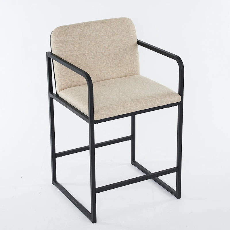 Tabouret de bar moderne rembourré à hauteur de comptoir avec accoudoirs, piètement en métal et assise matelassée (2 tabourets)