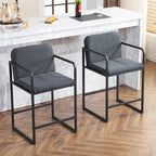 Tabouret de bar moderne rembourré à hauteur de comptoir avec accoudoirs, piètement en métal et assise matelassée (2 tabourets)