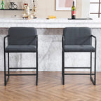 Tabouret de bar moderne rembourré à hauteur de comptoir avec accoudoirs, piètement en métal et assise matelassée (2 tabourets)