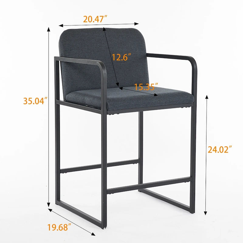 Tabouret de bar moderne rembourré à hauteur de comptoir avec accoudoirs, piètement en métal et assise matelassée (2 tabourets)