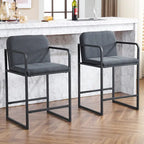 Tabouret de bar moderne rembourré à hauteur de comptoir avec accoudoirs, piètement en métal et assise matelassée (2 tabourets)