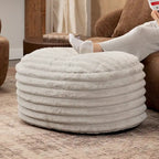 Grand pouf ottoman en fausse fourrure côtelée en peluche - 35 - Gris
