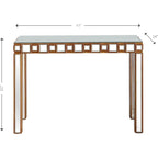 Console rectangulaire dorée à miroir avec base en verre à quatre pieds - 43 L x 14 l x 31 H