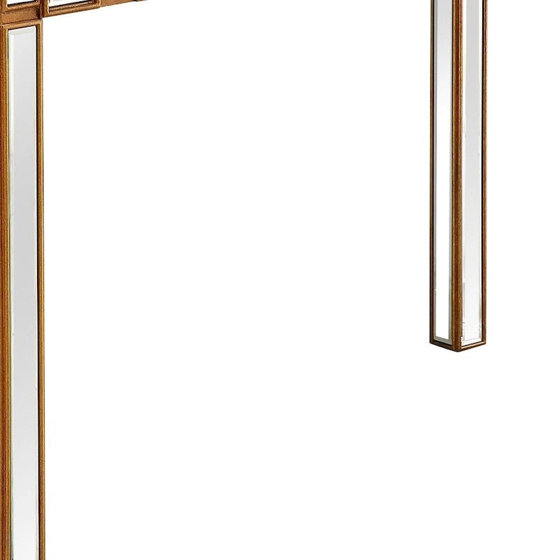 Console rectangulaire dorée à miroir avec base en verre à quatre pieds - 43 L x 14 l x 31 H