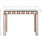Console rectangulaire dorée à miroir avec base en verre à quatre pieds - 43 L x 14 l x 31 H