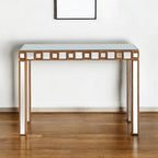 Console rectangulaire dorée à miroir avec base en verre à quatre pieds - 43 L x 14 l x 31 H