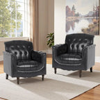 Fauteuils d'appoint en cuir végétalien capitonnés (2 chaises), Fauteuil avec garniture cloutée