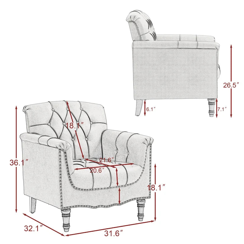 Fauteuils d'appoint en cuir végétalien capitonnés (2 chaises), Fauteuil avec garniture cloutée