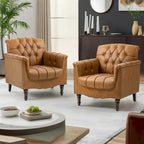 Fauteuils d'appoint en cuir végétalien capitonnés (2 chaises), Fauteuil avec garniture cloutée