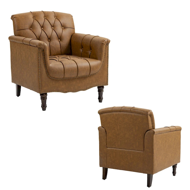 Fauteuils d'appoint en cuir végétalien capitonnés (2 chaises), Fauteuil avec garniture cloutée