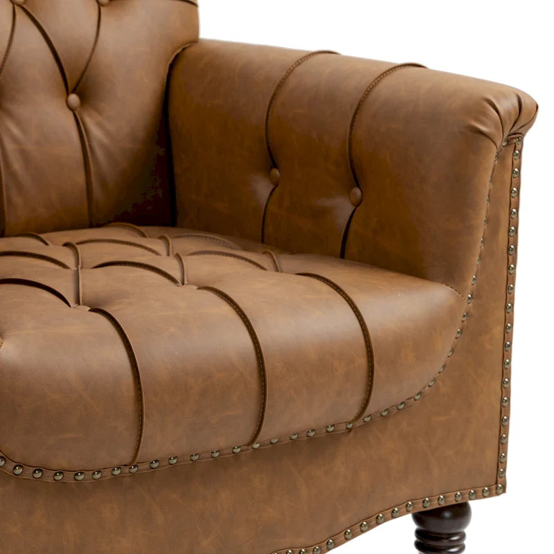Fauteuils d'appoint en cuir végétalien capitonnés (2 chaises), Fauteuil avec garniture cloutée