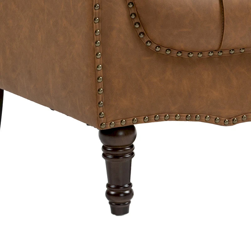 Fauteuils d'appoint en cuir végétalien capitonnés (2 chaises), Fauteuil avec garniture cloutée