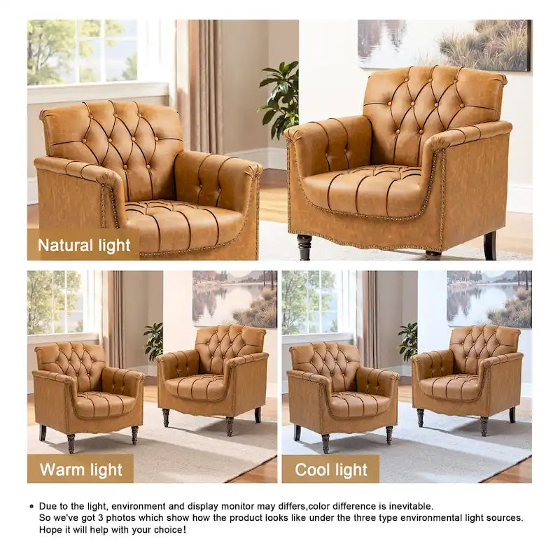 Fauteuils d'appoint en cuir végétalien capitonnés (2 chaises), Fauteuil avec garniture cloutée