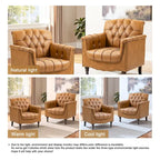 Fauteuils d'appoint en cuir végétalien capitonnés (2 chaises), Fauteuil avec garniture cloutée
